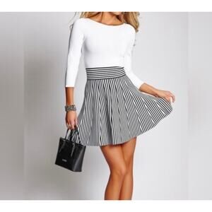 Guess Boat Neck Striped Flare Bandage Dress Women's Long Sleeve Size Extra Small